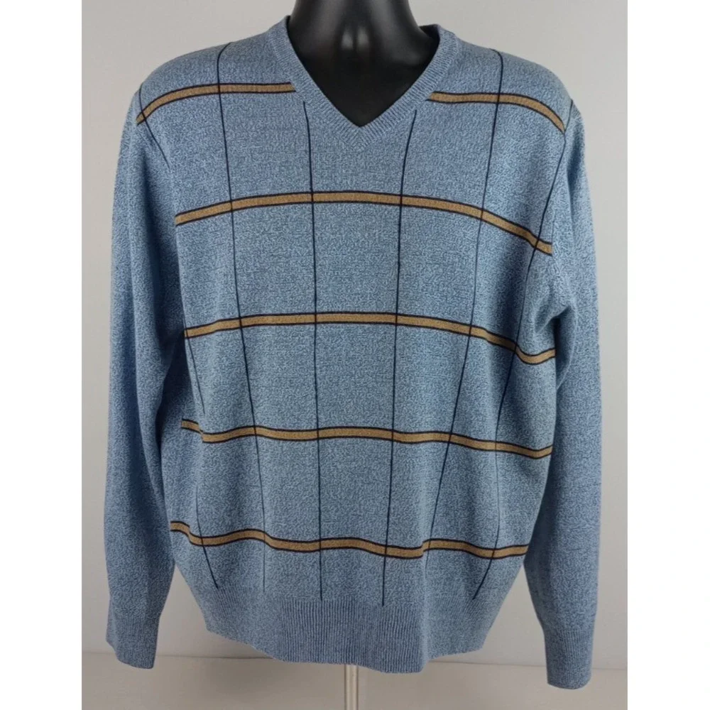 Dockers Men's L V-Neck Blue Long Sleeve Acrylic Golf Preppy Business Sweater